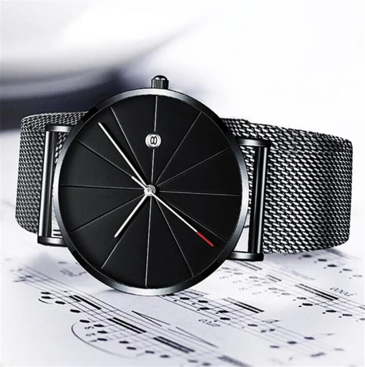 Luxury Fashion Business Watches Men Super Slim Watches Stainless Steel Mesh Belt Quartz Watches Gold Watches Men Gift 2022