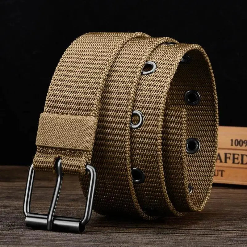 Perforated canvas belt, 120 cm men pin buckle belt, student youth Korean version, versatile jeans belt, Men Canvas Belt - ACHETE LTD