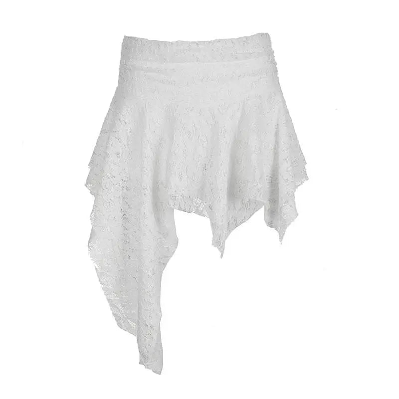 Rapcopter Y2K Lace Pleated Skirts Asymmetrical Vintage Lace Holiday Skirts Women Korean Grunge Aesthteic Skirts Fashion Clothes - ACHETE LTD