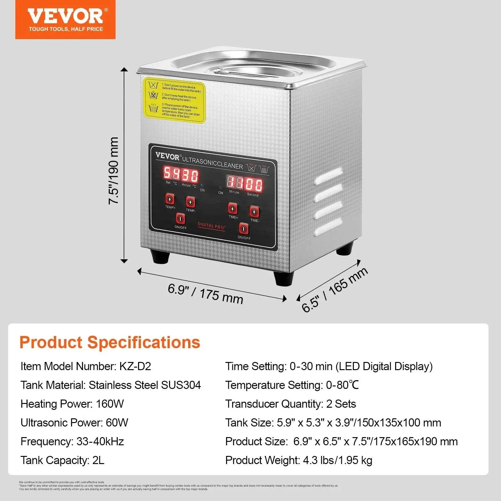 VEVOR Ultrasonic Cleaner w/ Digital Timer & Heater,Professional Ultra Sonic Jewelry Cleaner,Stainless Steel Heated Clean Machine - ACHETE LTD
