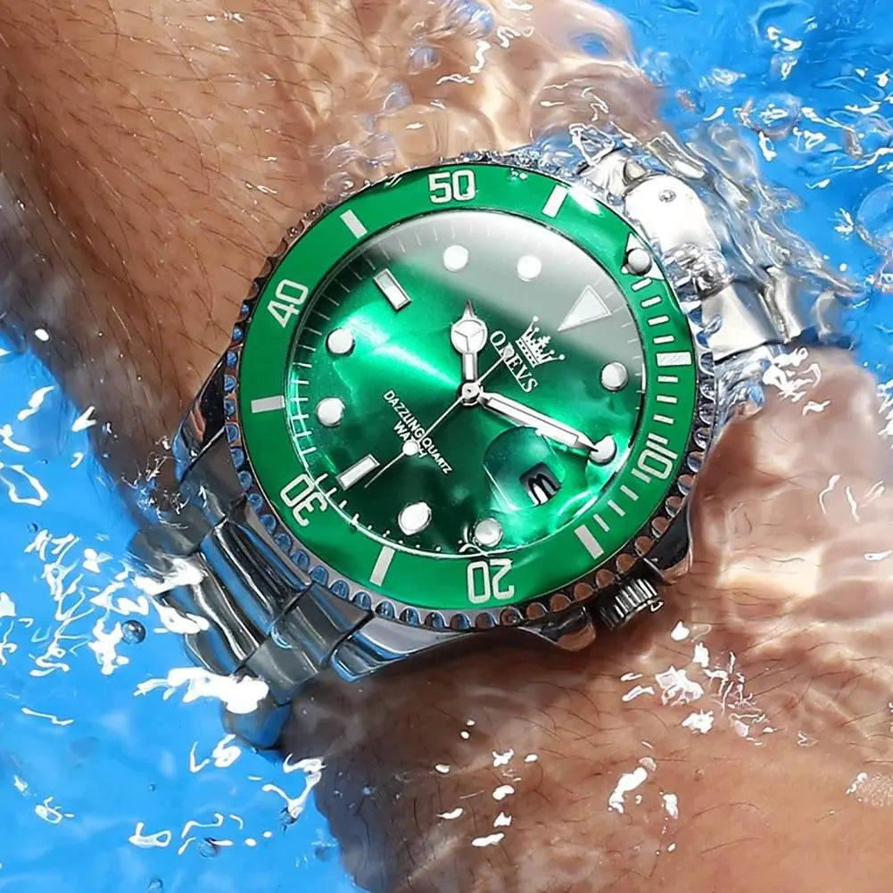 OLEVS Men Watch Diver Green Waterproof Watch for Men Stainless Steel Quartz Men Luxury Watch Luminous - ACHETE LTD