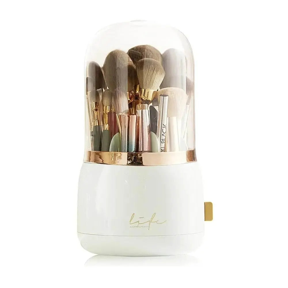 Makeup Brush Holder Organizer with Lid, Rotating Dustproof Make Up Brushes Storage Box for Vanity Desktop Bathroom Countertop - ACHETE LTD