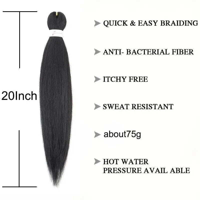 3Pcs Synthetic 20Inch Braiding Hair Pre Stretched Hair Extension Afro Braid Yaki Straight Hair Extension for Women - ACHETE LTD