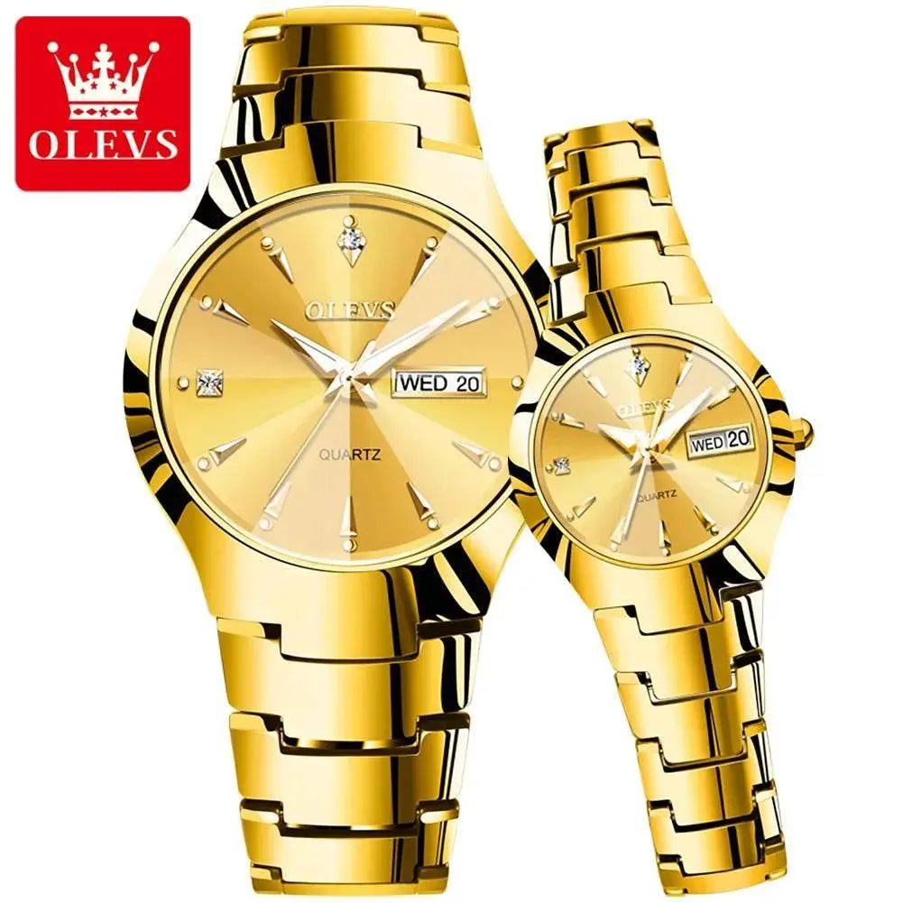 OLEVS 8697 Luxury Couple Quartz Watch Movement Reloj Waterproof Luminous Watch For Couple Dual Calendar Display Couple Watches - ACHETE LTD