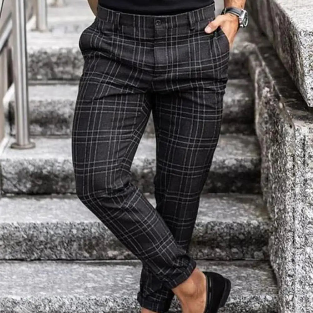 Checkered Pattern Fashion Men Trousers Plaid Loose Autumn Winter Vintage Men's Pants Business Casual Straight Leg Slim Pants