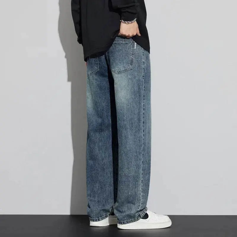 Men's regular fit straight leg jeans casual drawstring elastic waist denim pants lightweight carpenter Jean - ACHETE LTD