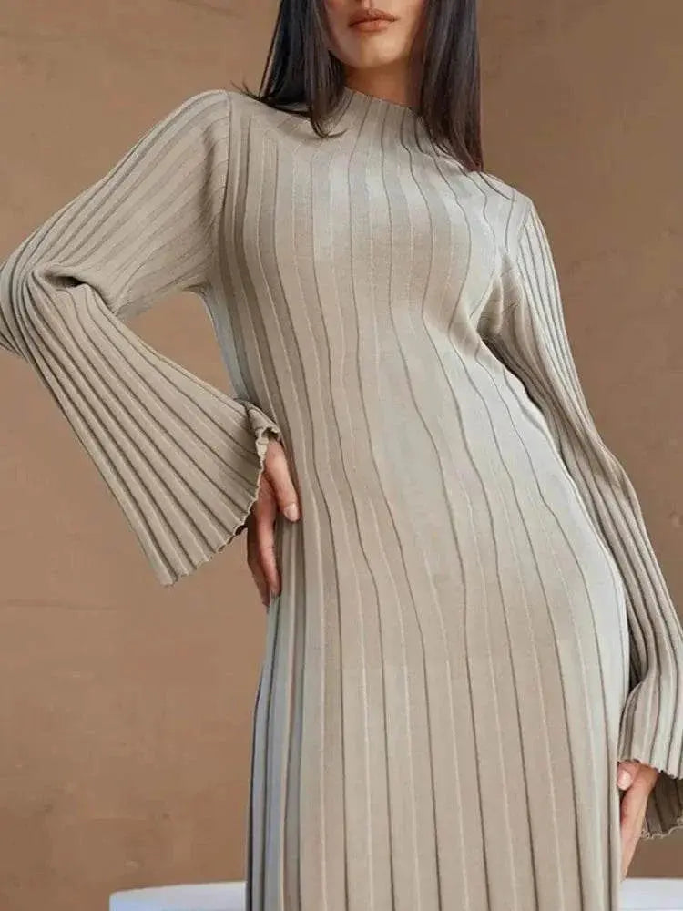 Elegant Turtleneck Knitted Sweater Dress for Women Fashion Long Sleeve Slim Casual Maxi Dress Fall Winter Holidays Party Dress - ACHETE LTD