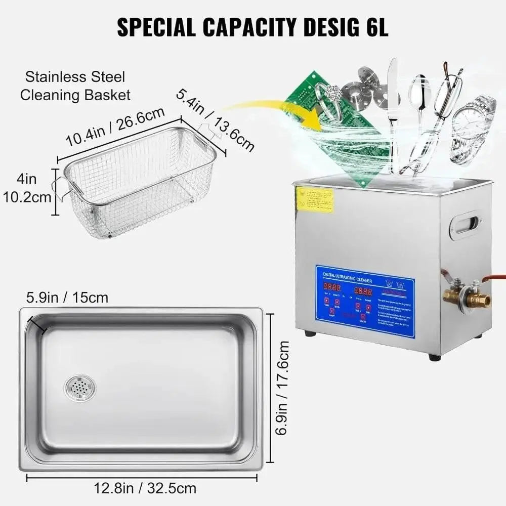 Ultrasonic Cleaner, with Digital Timer & Heater, Ultra Sonic Jewelry Cleaner, Stainless Steel Heated Cleaning Machine - ACHETE LTD