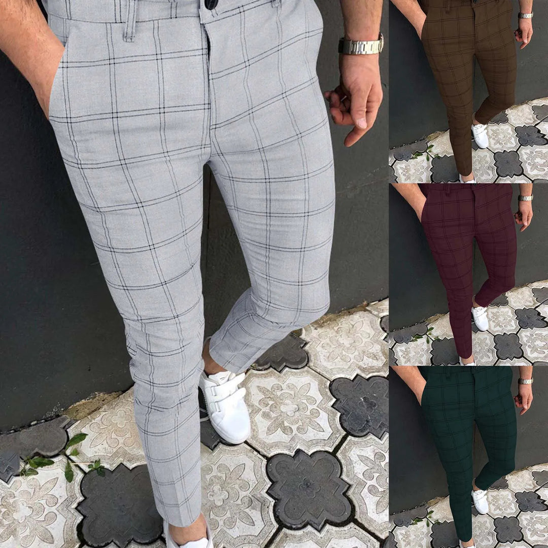 Men Slim Fit Plaid Print Zipper Casual Fashion Long Pants Trousers Apparel Relaxed Fit Cargo Pants for Men Size 13