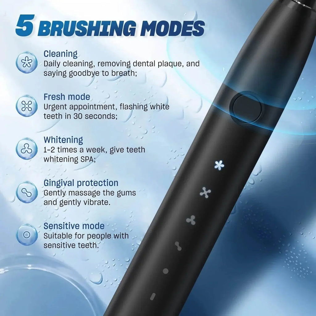 Electric Toothbrush Tooth Brush USB Rechargeable Adult Ultrasonic Teeth Cleaning 8 Replacement Toothbrush Heads - ACHETE LTD