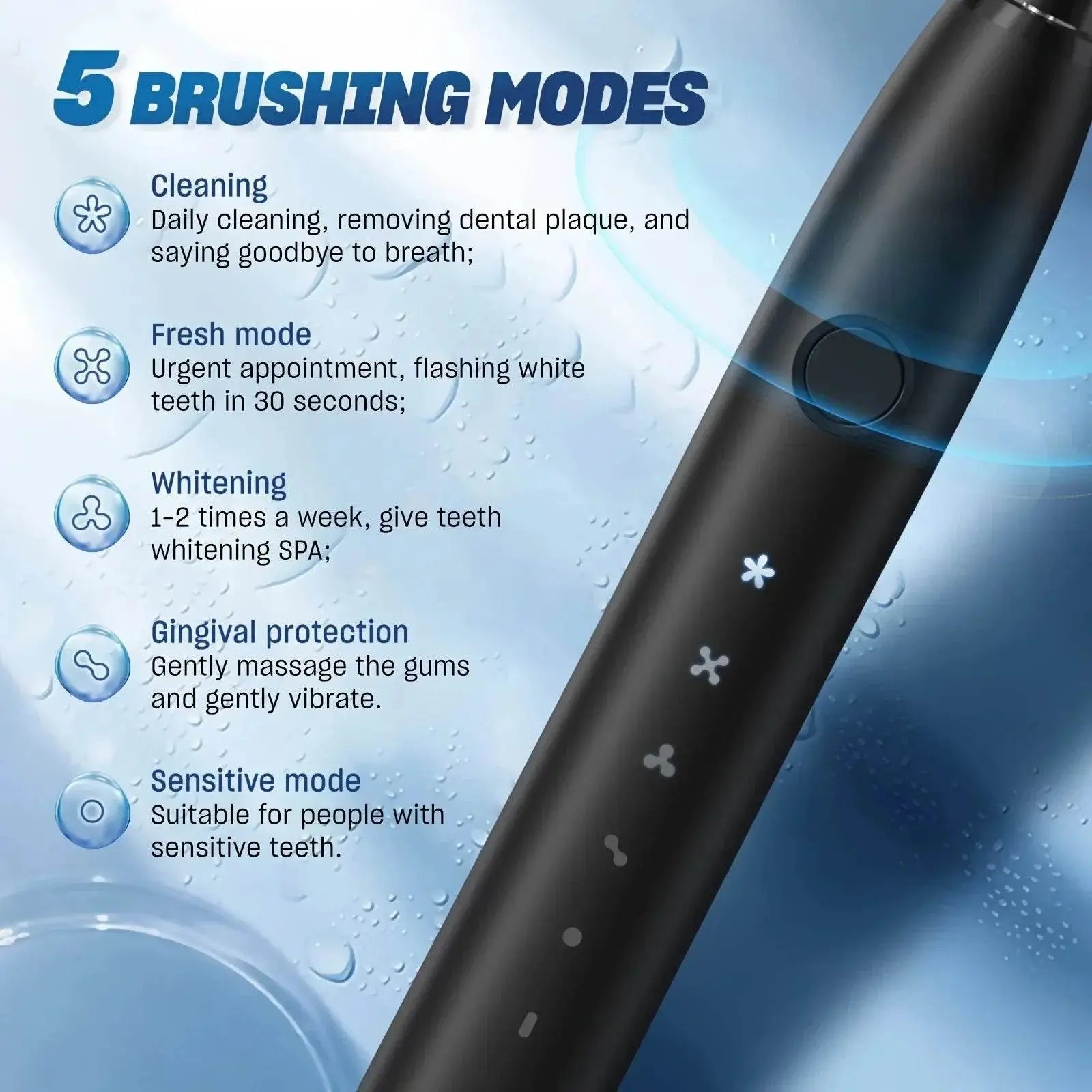 Electric Toothbrush Tooth Brush USB Rechargeable Adult Ultrasonic Teeth Cleaning 8 Replacement Toothbrush Heads - ACHETE LTD