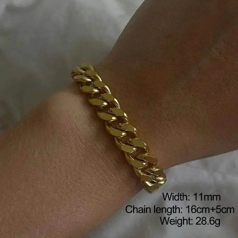 Miniamlist Men Bracelet Gold Jewelry Street Style Stainless Steel 316L 18k Gold Plated Cuban Chain Bracelets For Women - ACHETE LTD