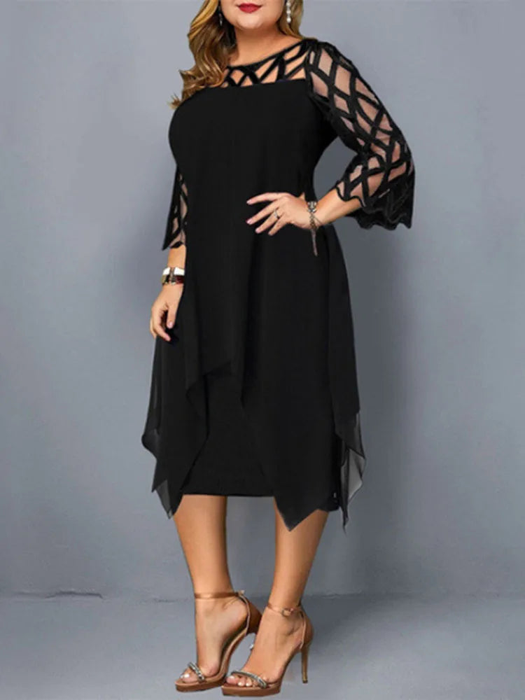 Elegent midi party dress for plus size women.