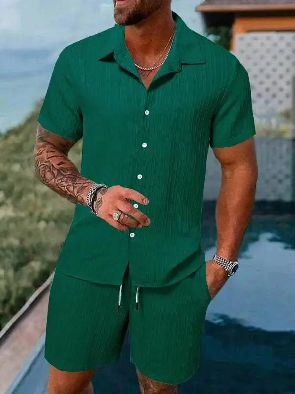 Men Shirt Sets 3d Print Solid Stripes Short Sleeve Casual Shirt oversized Beach Shorts Summer Streetwear Hawaiian Suits Clothes - ACHETE LTD