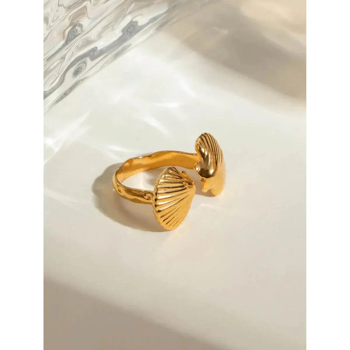 Sea Beach Stainless Steel Symmetrical Shell Shape Open Ring Light Cozy Women Charm 18K PVD Plated Waterproof Jewelry Femme - ACHETE LTD