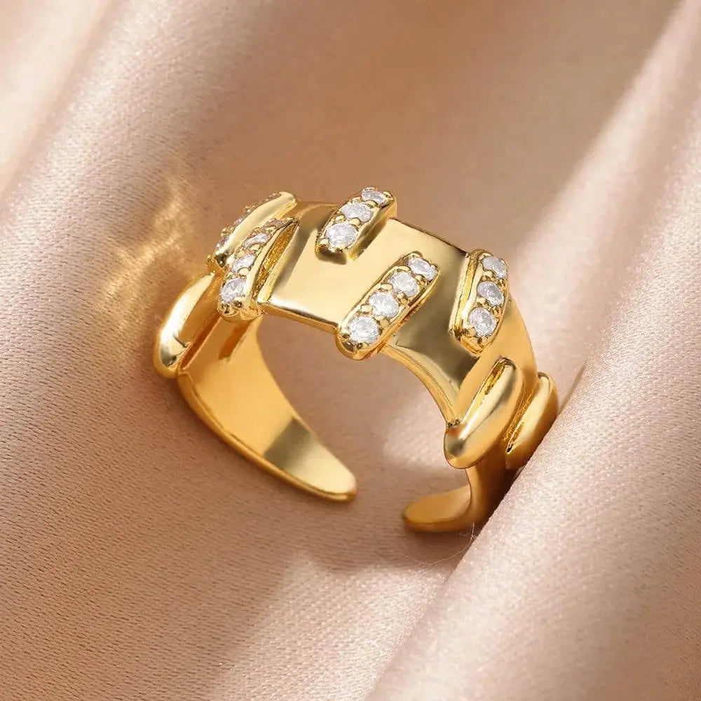 Lucky Zironia Rings for Women Girls Waterproof Gold Color Stainless Steel Ring 2024 Trend New Wedding Couple Band Party Jewelry - ACHETE LTD
