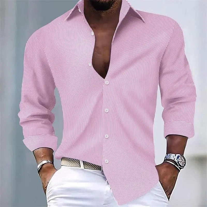 Men's Shirts Summer Shirts Casual Shirts Striped Shirts Button Lapel Black Pink Royal Blue Long Sleeves Holiday Everyday Wear - ACHETE LTD