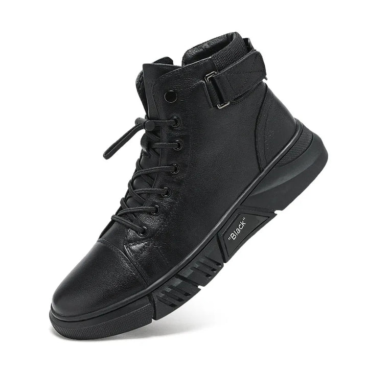 2022 Fashion Men's Ankle Boots - Black PU Leather, Comfortable High-top Casual Shoes with Platform