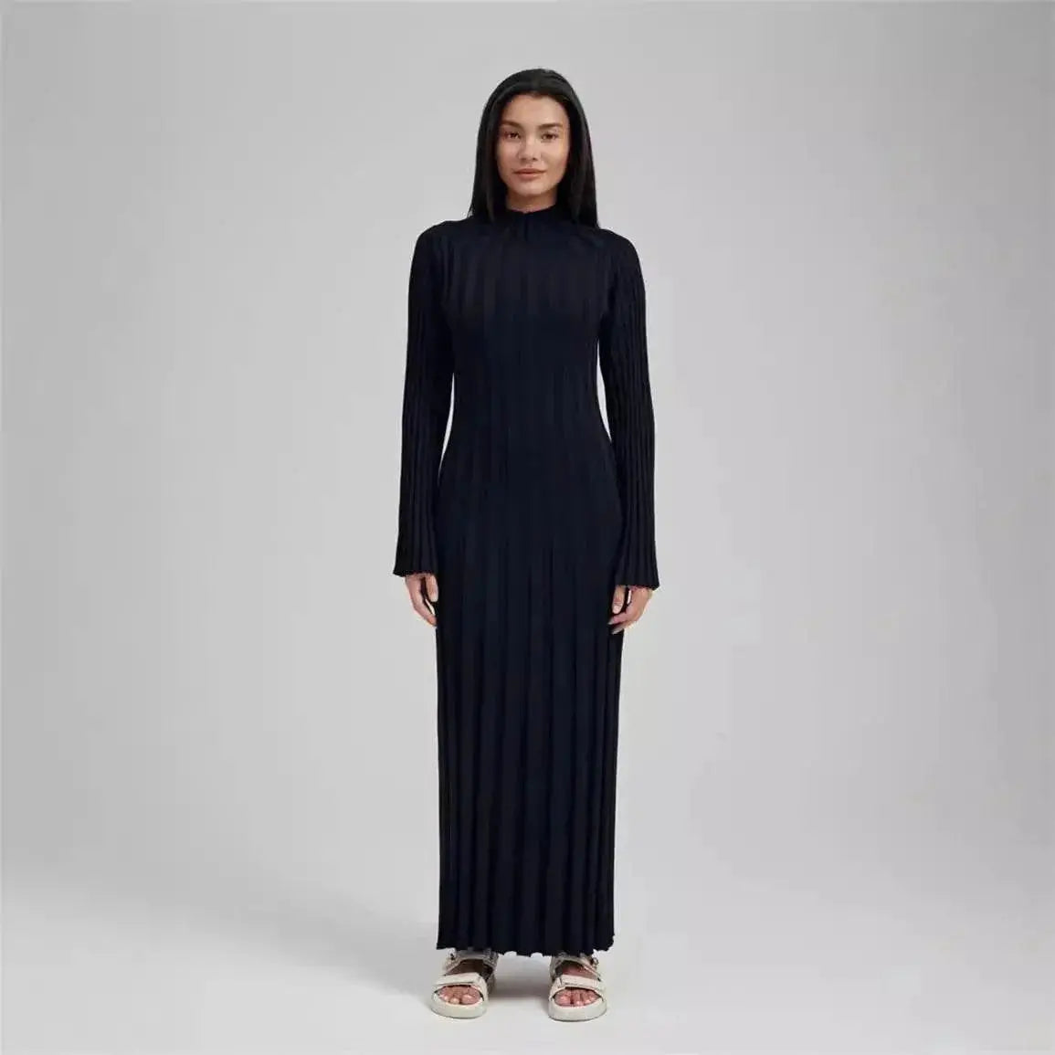 Elegant Turtleneck Knitted Sweater Dress for Women Fashion Long Sleeve Slim Casual Maxi Dress Fall Winter Holidays Party Dress - ACHETE LTD