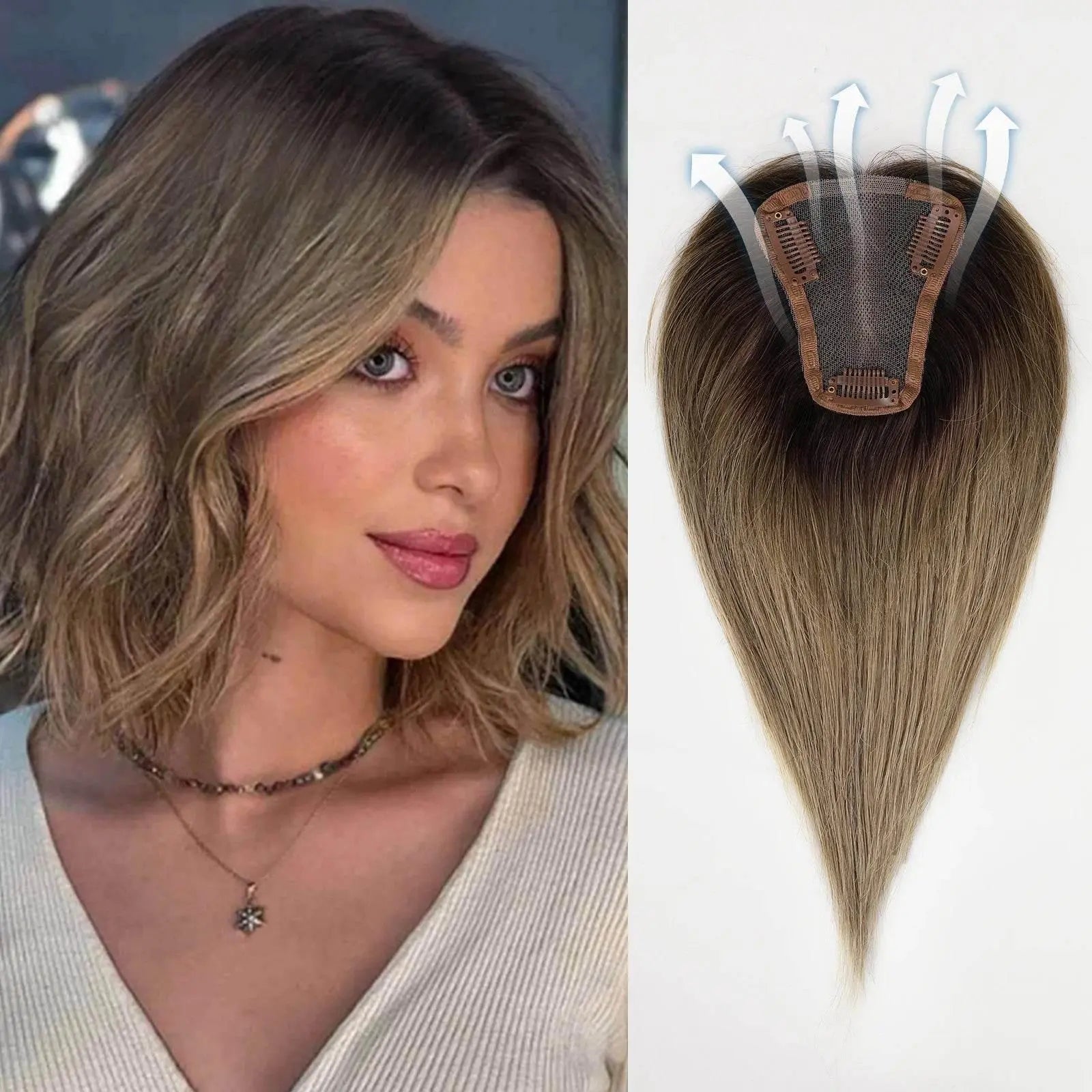 Human Hair Toppers Lace Base Light Blonde Remy Human Hairpieces Clips In Human Hair Topper for White Women 12inch Hair Extension - ACHETE LTD