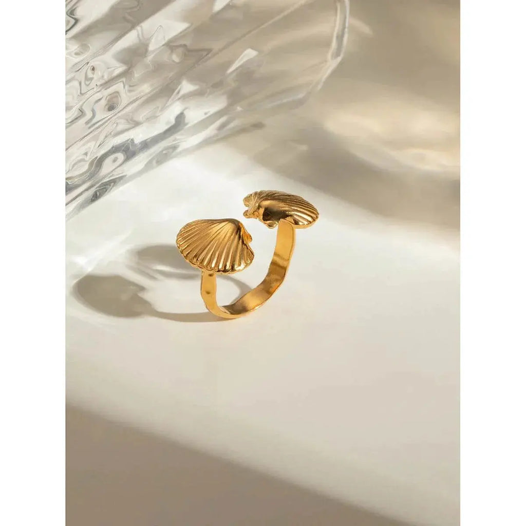 Sea Beach Stainless Steel Symmetrical Shell Shape Open Ring Light Cozy Women Charm 18K PVD Plated Waterproof Jewelry Femme - ACHETE LTD