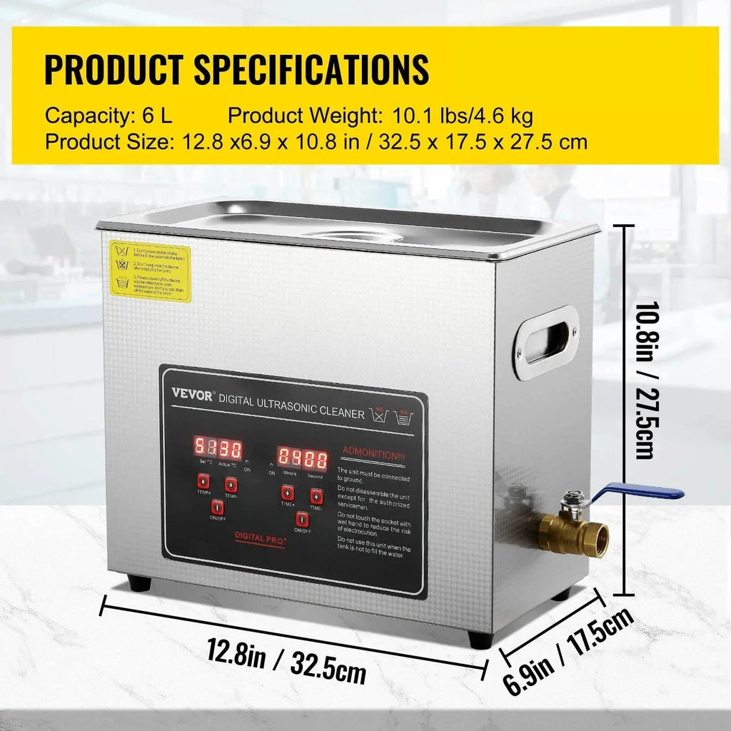 VEVOR Ultrasonic Cleaner w/ Digital Timer & Heater,Professional Ultra Sonic Jewelry Cleaner,Stainless Steel Heated Clean Machine - ACHETE LTD