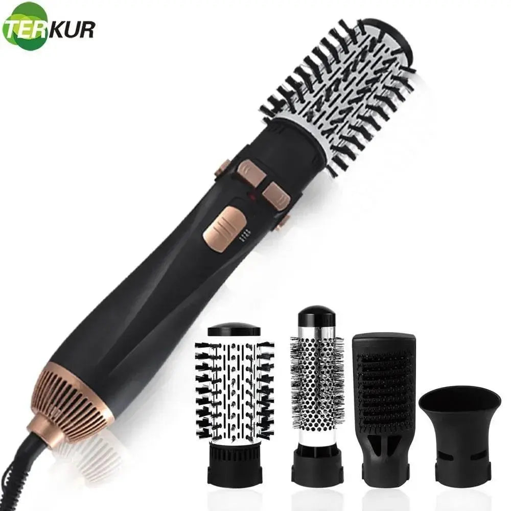 Hot Air Brush 4 Head Replaceable Hair Dryer Comb One Step Blower Strong Wind Electric Straightener Roller Curler Styling Tools - ACHETE LTD