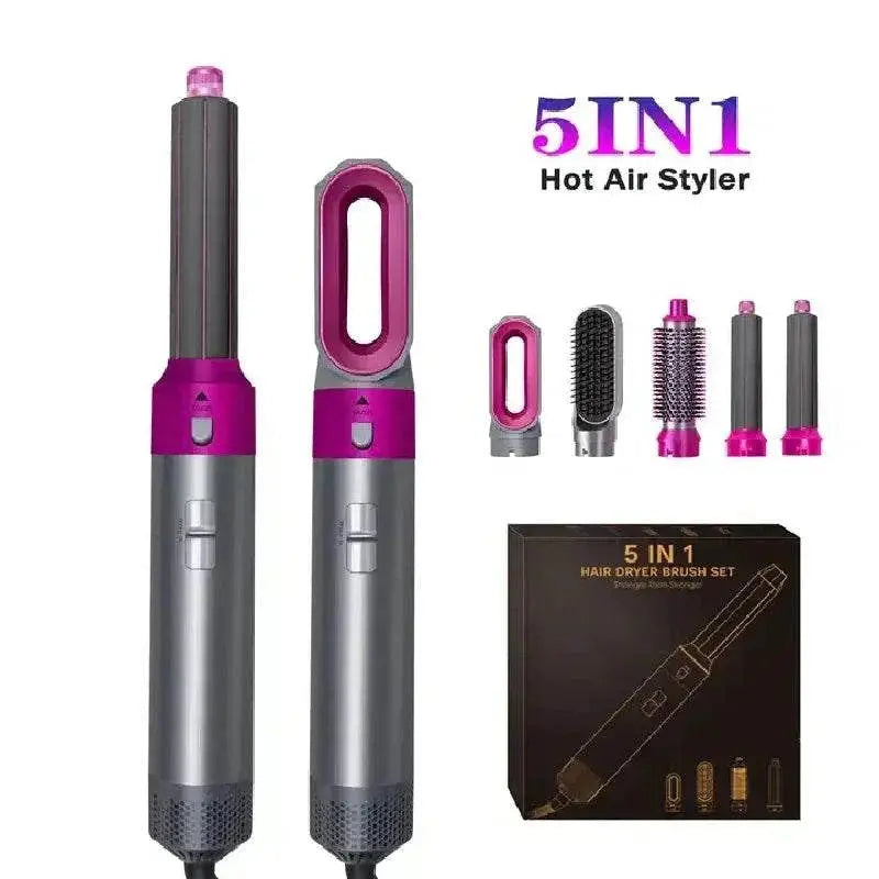 Hair Dryer 5-In-1 Electric Hair Comb Negative Ion Straight Curler Brush Blow Dryer Air Comb Removable Brush Kit Tool - ACHETE LTD