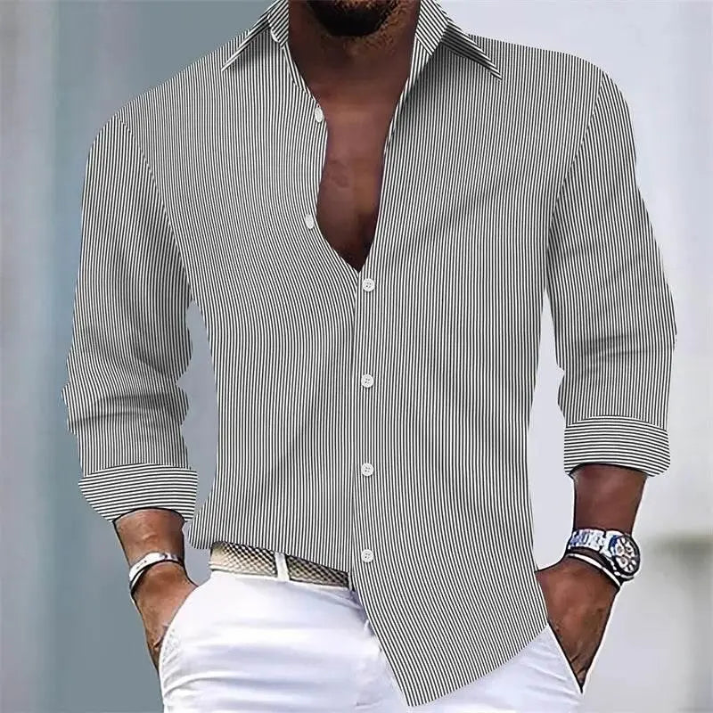 Men's Shirts Summer Shirts Casual Shirts Striped Shirts Button Lapel Black Pink Royal Blue Long Sleeves Holiday Everyday Wear - ACHETE LTD