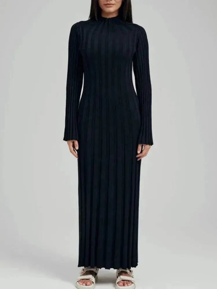 Elegant Turtleneck Knitted Sweater Dress for Women Fashion Long Sleeve Slim Casual Maxi Dress Fall Winter Holidays Party Dress - ACHETE LTD