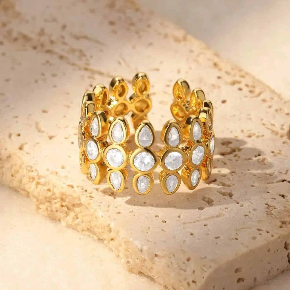 Lucky Zironia Rings for Women Girls Waterproof Gold Color Stainless Steel Ring 2024 Trend New Wedding Couple Band Party Jewelry - ACHETE LTD
