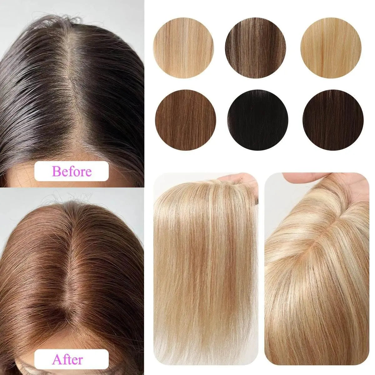 Blonde Piano Human Hair Toppers Silk Base Remy Human Hairpieces 12inch Clips in Straight Human Hair Extensions for White Women - ACHETE LTD