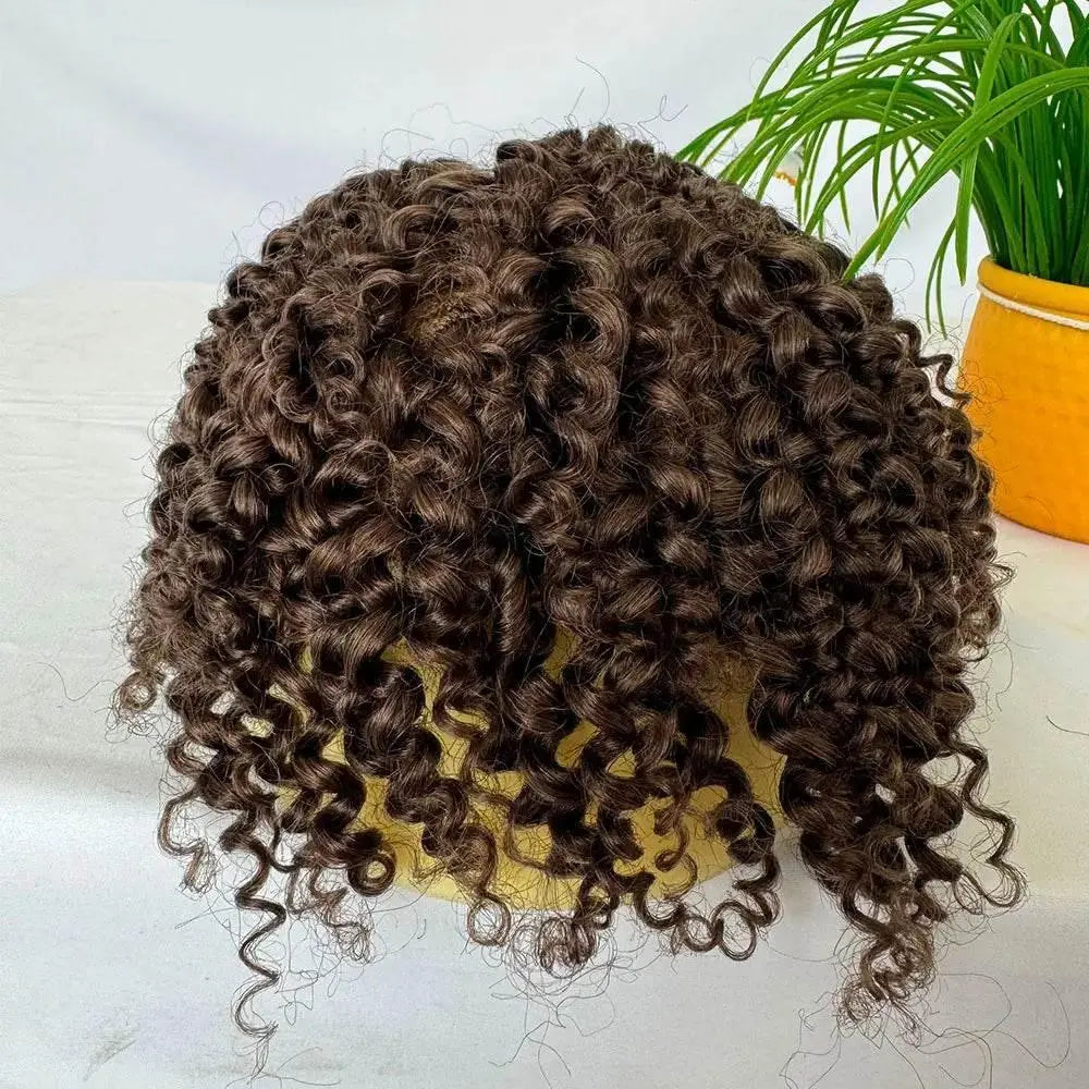 Kinky Curly Human Hair Toupee for Men Hairpiece Full Lace European Real Human Hair 10x8Inch 60# White Color - ACHETE LTD
