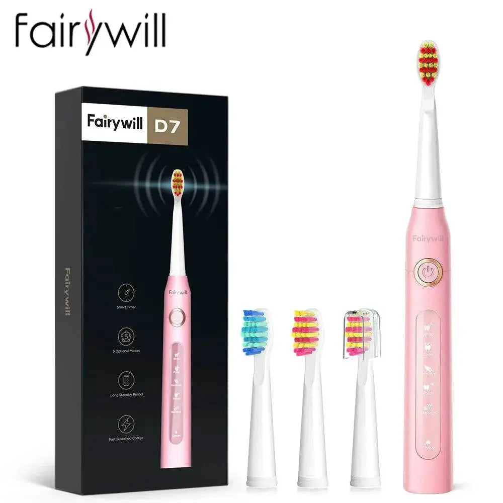 Fairywill Sonic Electric Toothbrush Ultra Sonic Fast USB Charger Waterproof IPX7 5-Mode Fairywill FW-507 with 3 Brush Head Gift - ACHETE LTD