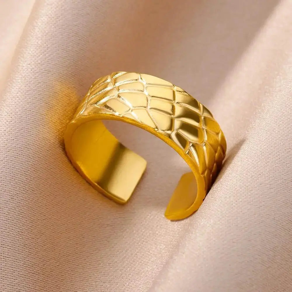 Stainless Steel Rings for Women Jewelry Summer Accessories Simple Vintage Gold Color Adjustable Aesthetic Gothic Snake Wide Ring - ACHETE LTD