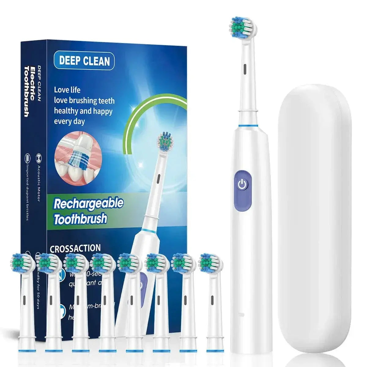 Rechargeable Electric Toothbrush Rotating 2 Minute Timer Electric Tooth Brush for Adults with 8 Brush Heads Sensitive Gum Care - ACHETE LTD