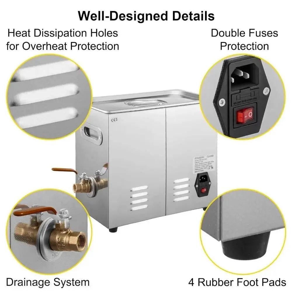 Ultrasonic Cleaner, with Digital Timer & Heater, Ultra Sonic Jewelry Cleaner, Stainless Steel Heated Cleaning Machine - ACHETE LTD