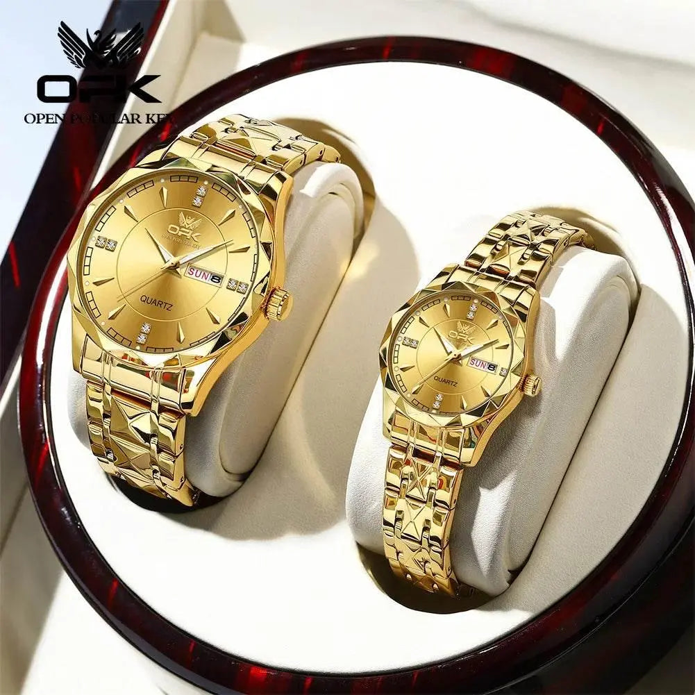 OPK 8151 Golden Stainless Steel Couple Watches - ACHETE LTD