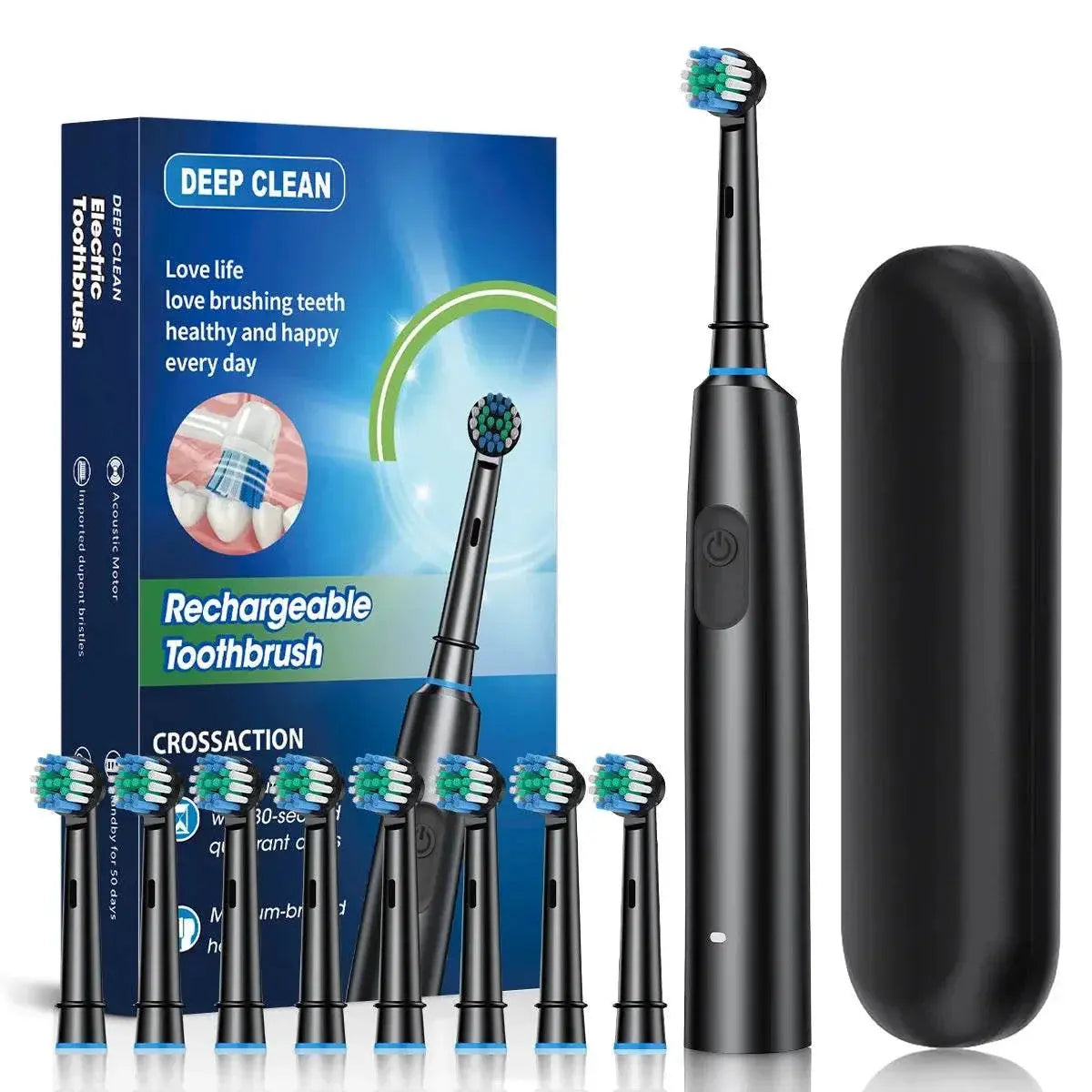 Rechargeable Electric Toothbrush Rotating 2 Minute Timer Electric Tooth Brush for Adults with 8 Brush Heads Sensitive Gum Care - ACHETE LTD