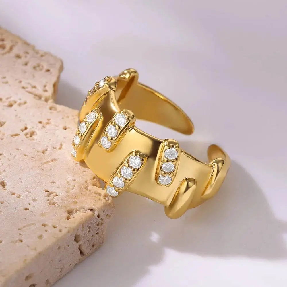 Lucky Zironia Rings for Women Girls Waterproof Gold Color Stainless Steel Ring 2024 Trend New Wedding Couple Band Party Jewelry - ACHETE LTD
