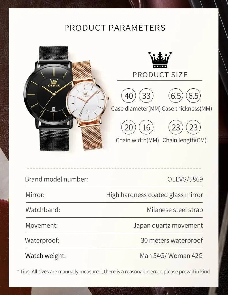 OLEVS Lover Watches Simplicity Mesh Belt Couple Watches - ACHETE LTD