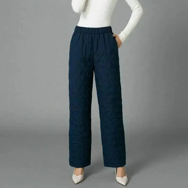 Women Winter Warm Down Cotton Pants Padded Quilted Trousers Elastic Waist Casual Trousers - ACHETE LTD