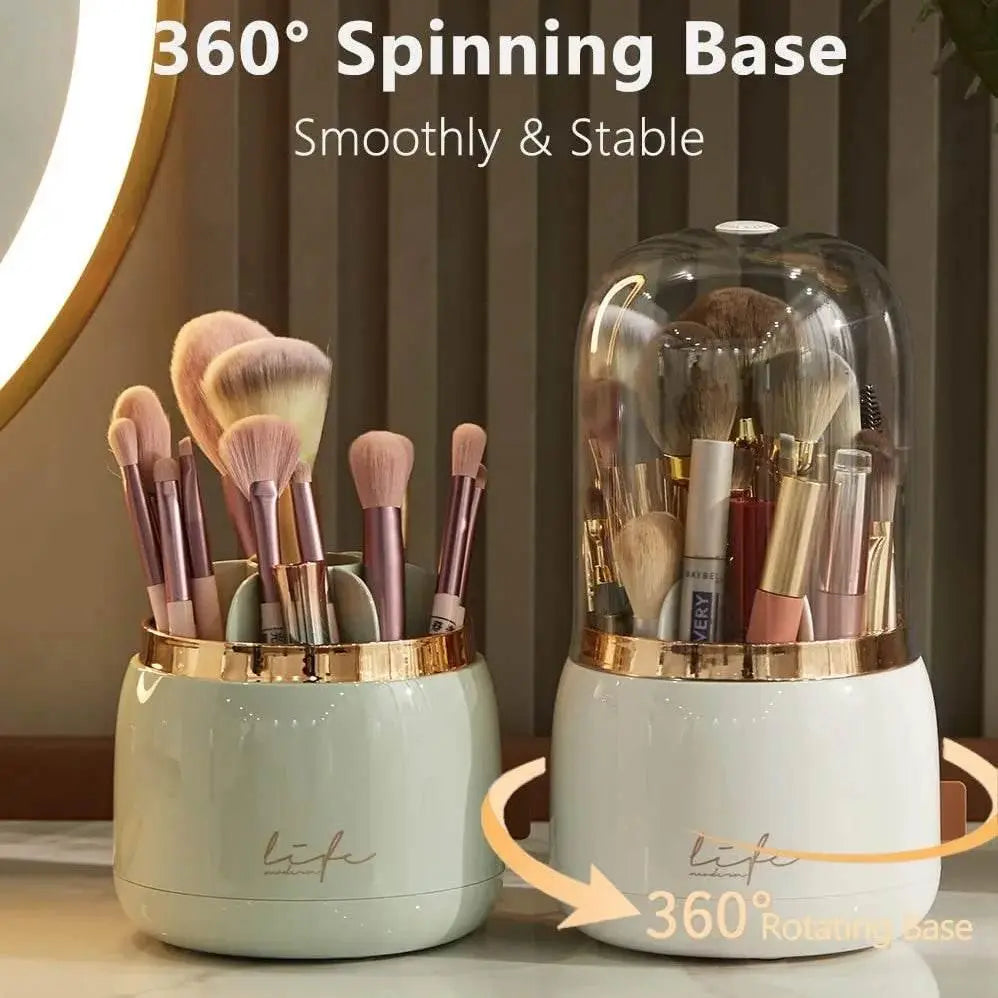 Makeup Brush Holder Organizer with Lid, Rotating Dustproof Make Up Brushes Storage Box for Vanity Desktop Bathroom Countertop - ACHETE LTD