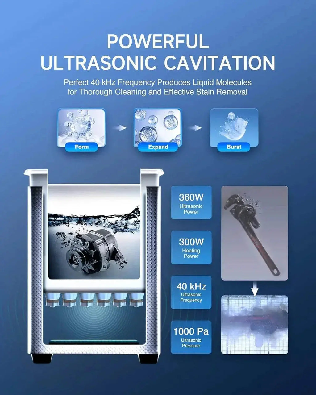 360W 15L Stainless Steel Cleaning Machine, 4 gal Ultrasonic Cleaner with Heater and Timer, Digital Sonic Cavitation Machine for - ACHETE LTD