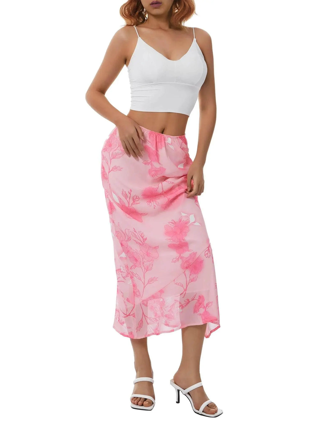 Women Retro Floral Print Skirts Bohemian Elastic Waist Straight Long Skirts Fairy Grunge Holiday Skirts - ACHETE LTD