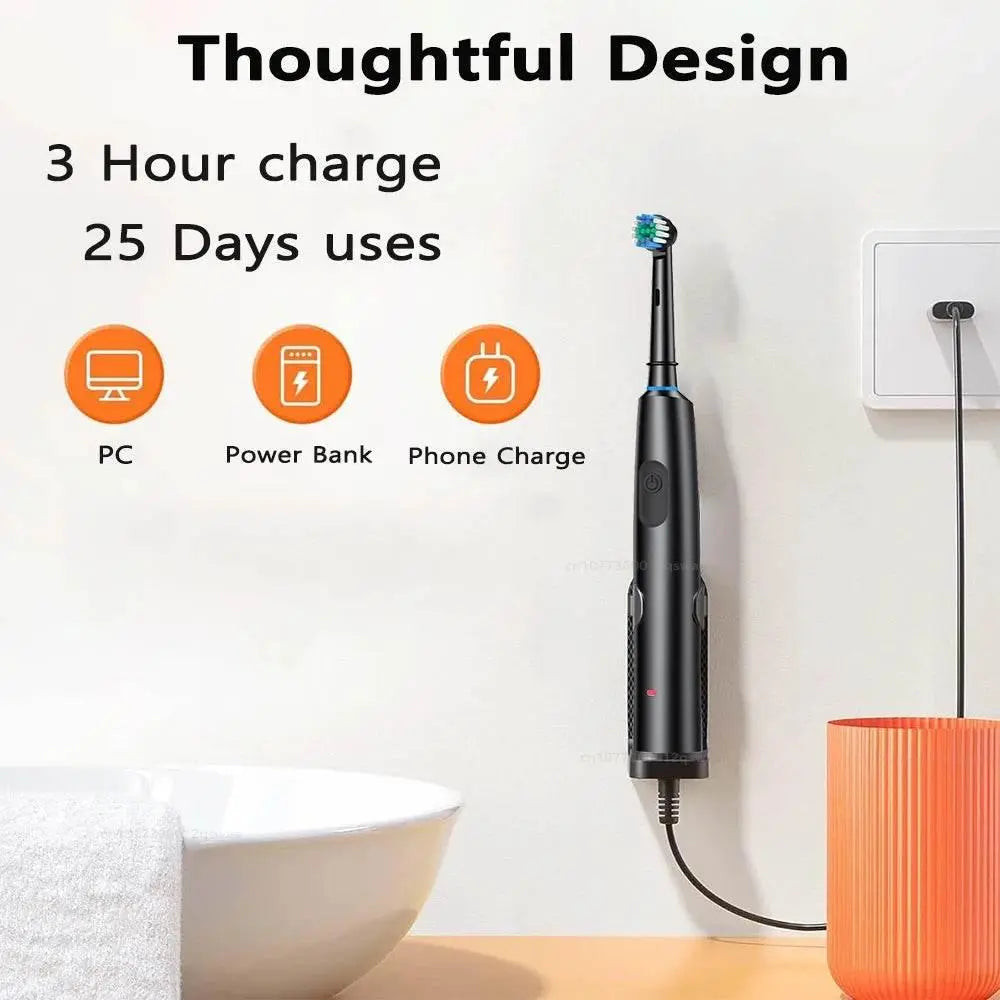 Rechargeable Electric Toothbrush Rotating 2 Minute Timer Electric Tooth Brush for Adults with 8 Brush Heads Sensitive Gum Care - ACHETE LTD