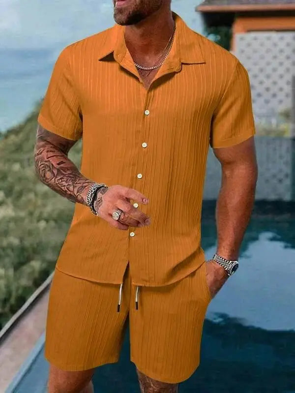 Men Shirt Sets 3d Print Solid Stripes Short Sleeve Casual Shirt oversized Beach Shorts Summer Streetwear Hawaiian Suits Clothes - ACHETE LTD