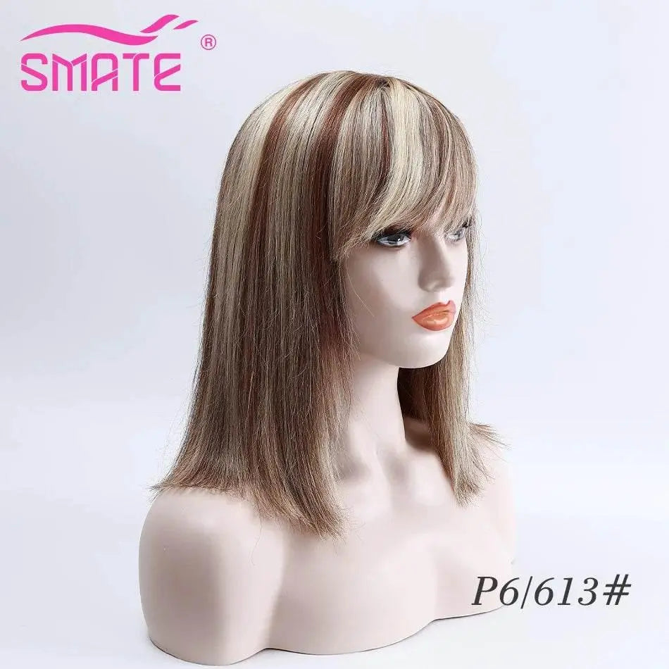SMATE Bob Wigs Human Hair For White Women 150 Density 12 Inches 100% Human Hair Straight Hair Breathable Remy Hair Wig - ACHETE LTD