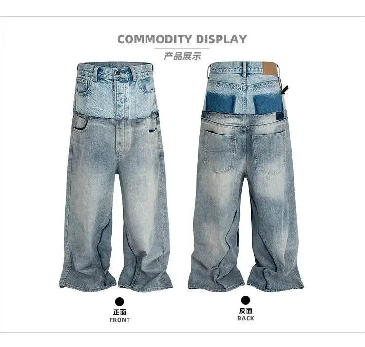 MIJKO Men's Women's Cotton Casual Blue Loose Straight Jean CUT-UP Pants - ACHETE LTD