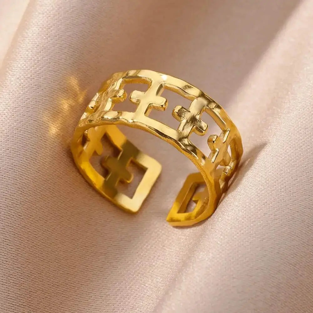 Stainless Steel Rings for Women Jewelry Summer Accessories Simple Vintage Gold Color Adjustable Aesthetic Gothic Snake Wide Ring - ACHETE LTD